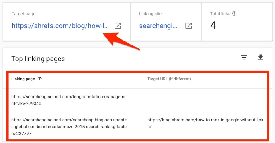referring pages search console